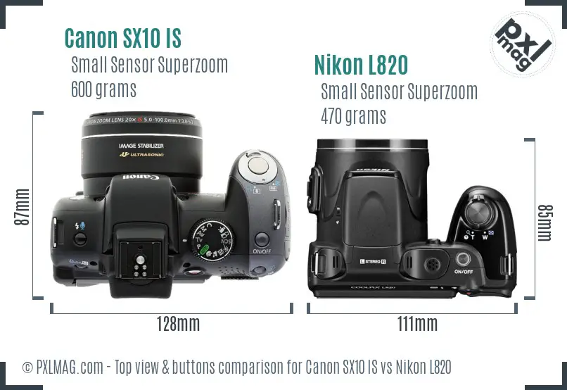 Canon SX10 IS vs Nikon L820 top view buttons comparison