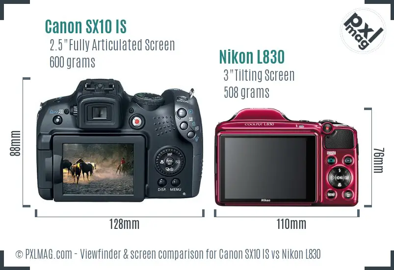 Canon SX10 IS vs Nikon L830 Screen and Viewfinder comparison Canon SX10 IS vs Nikon L830 Screen and Viewfinder comparison