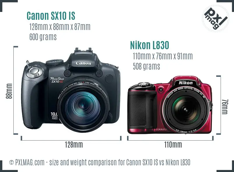 Canon SX10 IS vs Nikon L830 size comparison Canon SX10 IS vs Nikon L830 size comparison