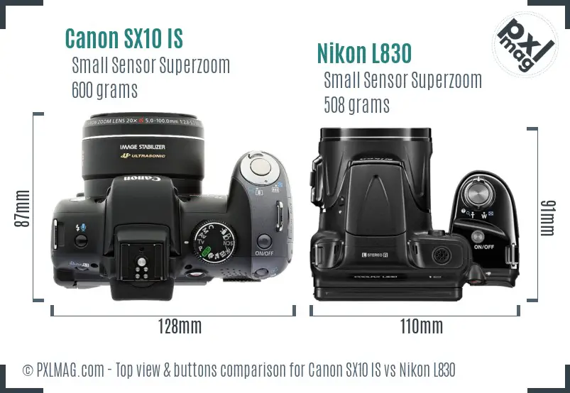 Canon SX10 IS vs Nikon L830 top view buttons comparison Canon SX10 IS vs Nikon L830 top view buttons comparison