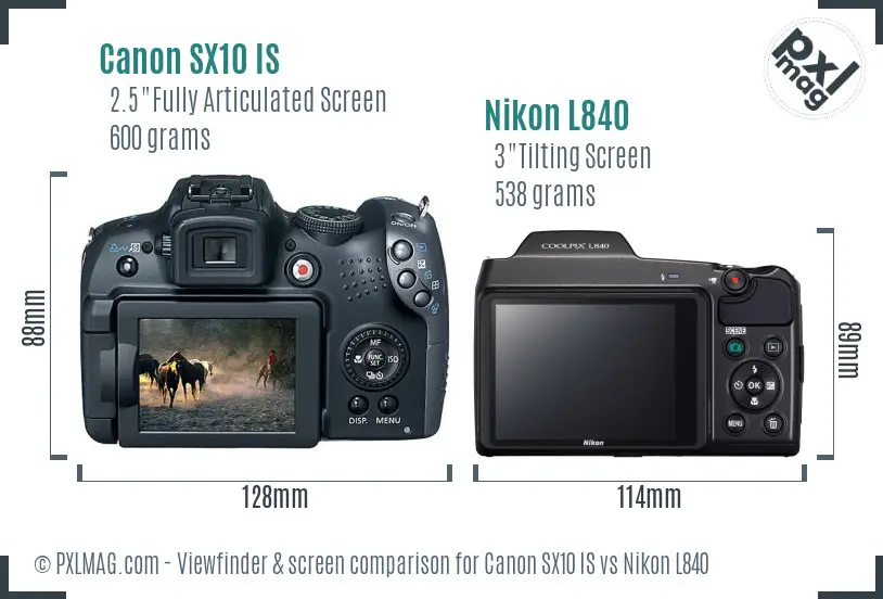 Canon SX10 IS vs Nikon L840 Screen and Viewfinder comparison