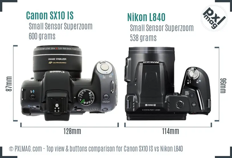 Canon SX10 IS vs Nikon L840 top view buttons comparison