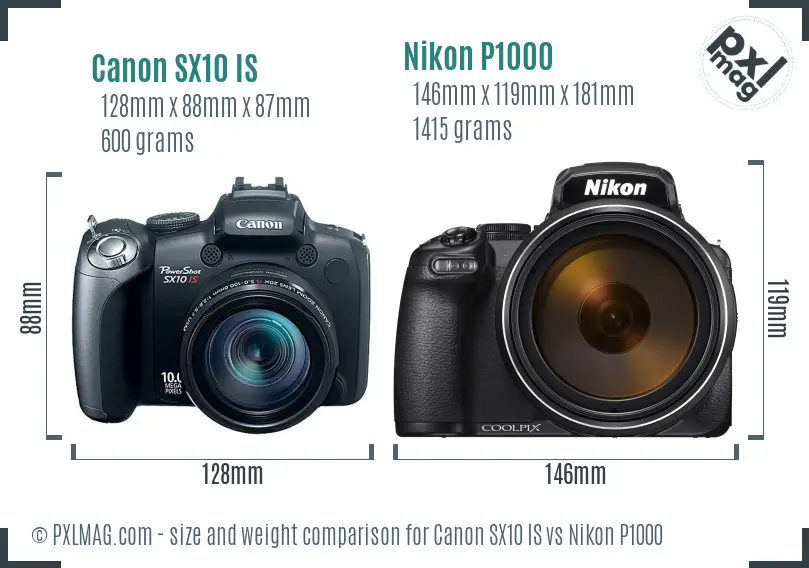 Canon SX10 IS vs Nikon P1000 size comparison