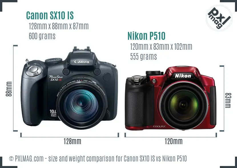 Canon SX10 IS vs Nikon P510 size comparison