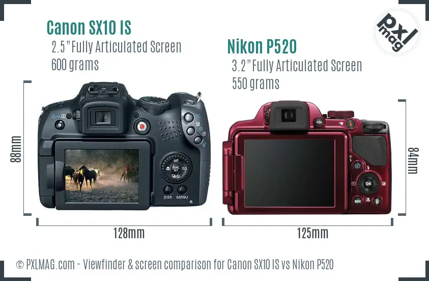 Canon SX10 IS vs Nikon P520 Screen and Viewfinder comparison Canon SX10 IS vs Nikon P520 Screen and Viewfinder comparison
