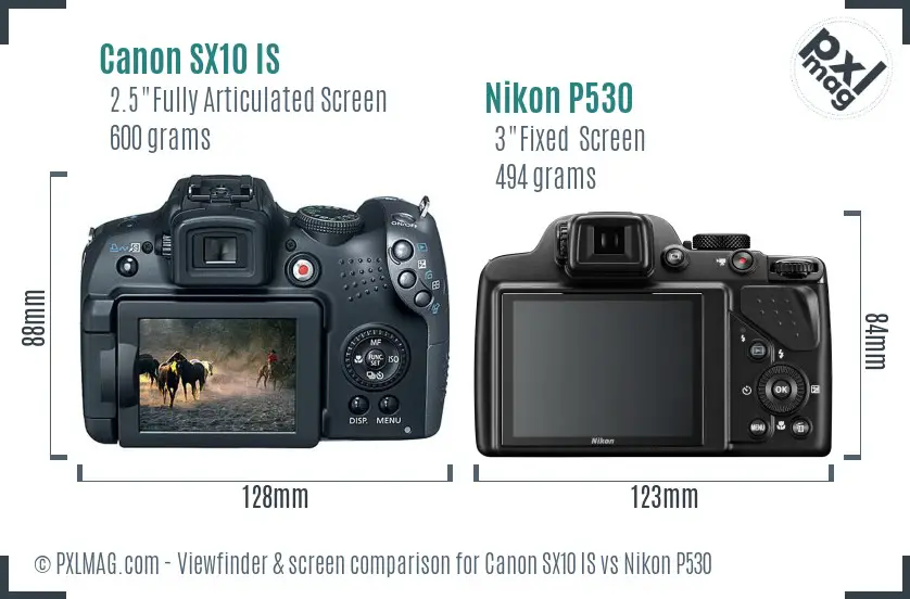 Canon SX10 IS vs Nikon P530 Screen and Viewfinder comparison