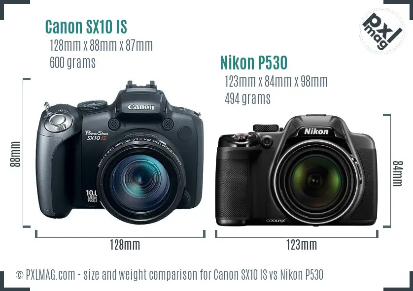 Canon SX10 IS vs Nikon P530 size comparison