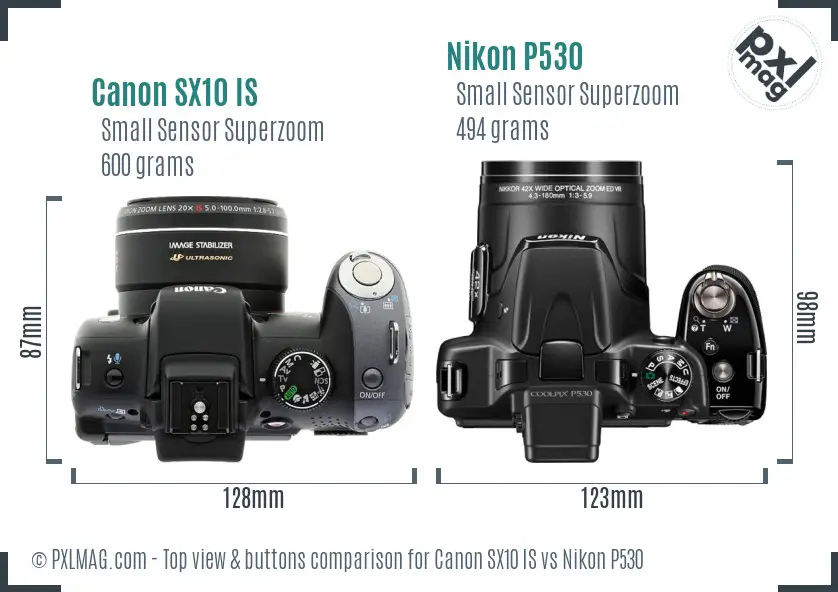 Canon SX10 IS vs Nikon P530 top view buttons comparison