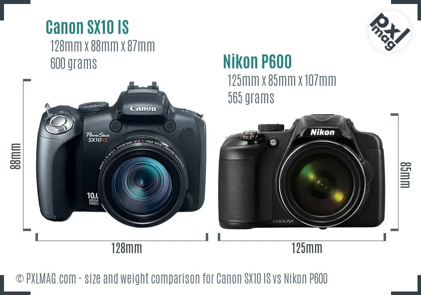 Canon SX10 IS vs Nikon P600 size comparison