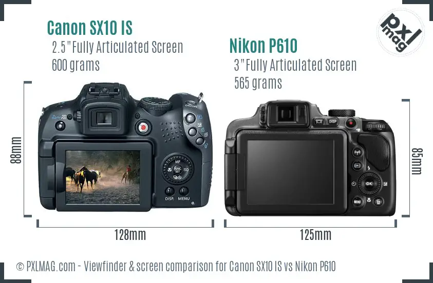 Canon SX10 IS vs Nikon P610 Screen and Viewfinder comparison