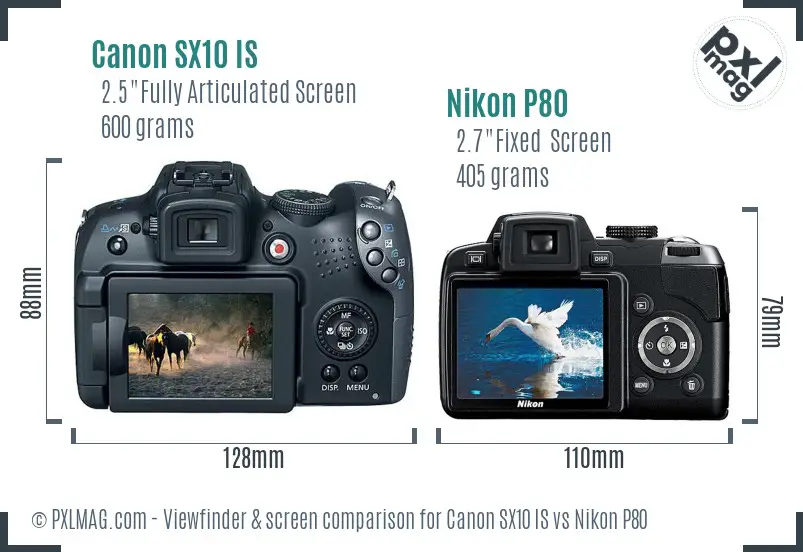 Canon SX10 IS vs Nikon P80 Screen and Viewfinder comparison