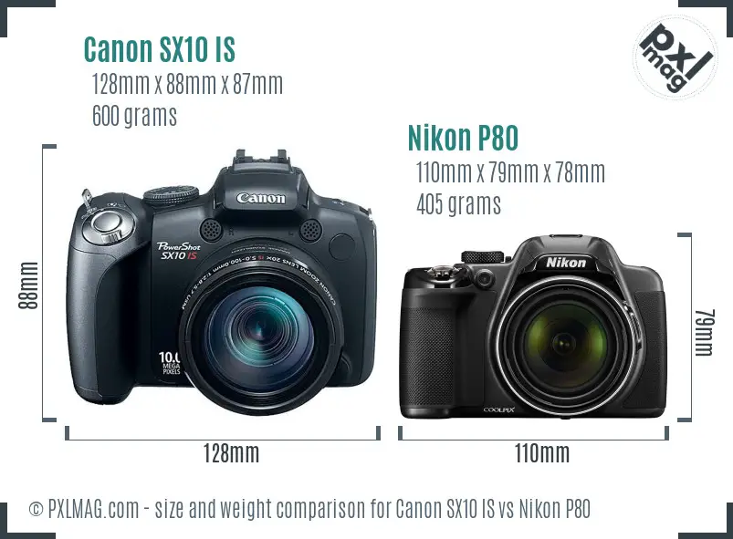 Canon SX10 IS vs Nikon P80 size comparison