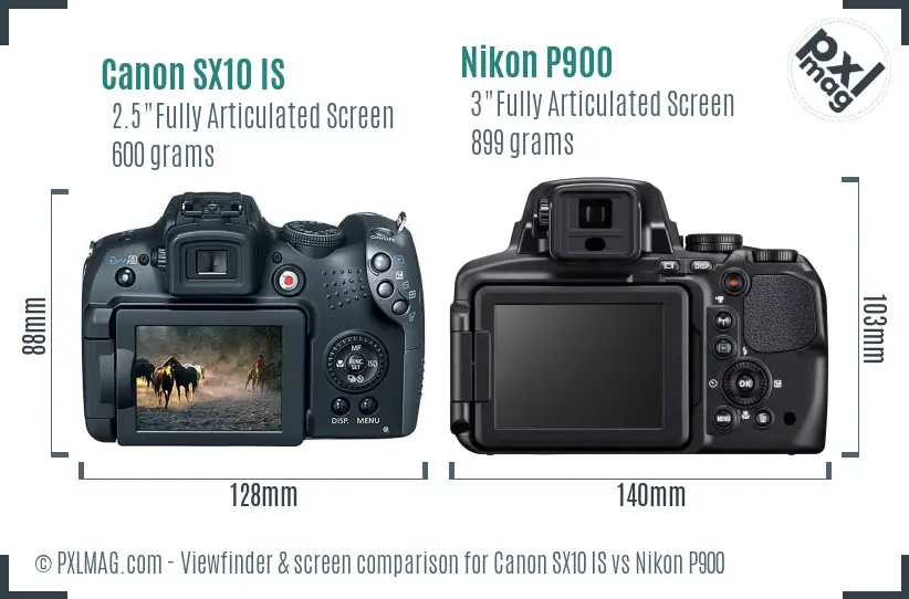 Canon SX10 IS vs Nikon P900 Screen and Viewfinder comparison