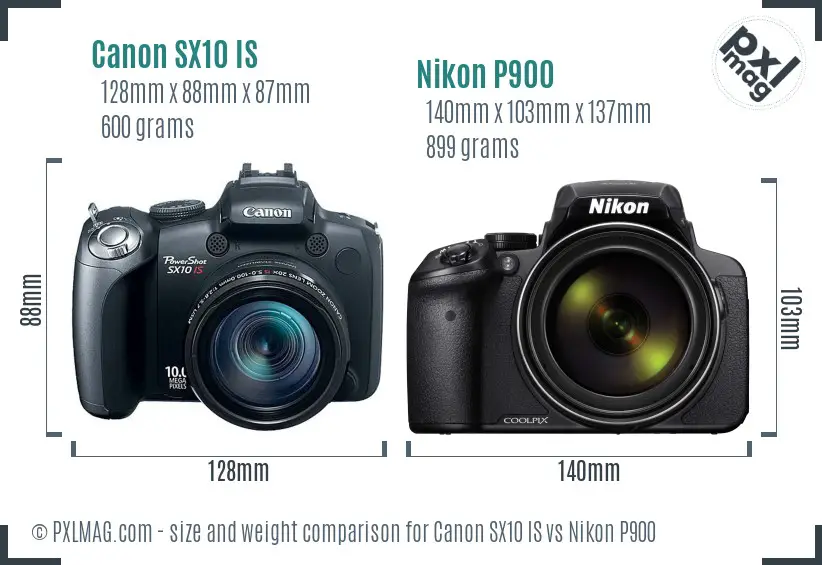 Canon SX10 IS vs Nikon P900 size comparison