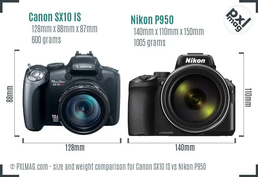 Canon SX10 IS vs Nikon P950 size comparison