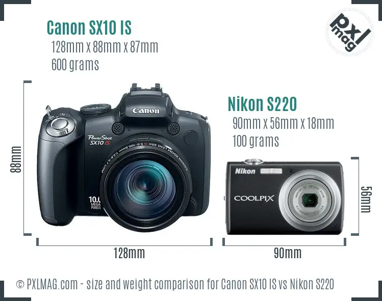 Canon SX10 IS vs Nikon S220 size comparison