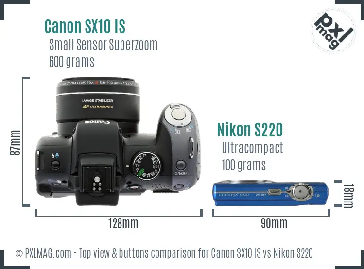 Canon SX10 IS vs Nikon S220 top view buttons comparison