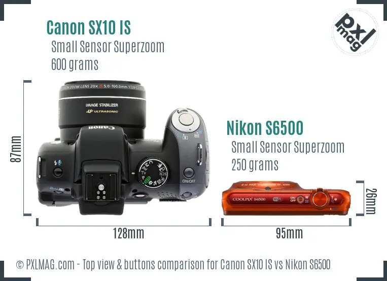 Canon SX10 IS vs Nikon S6500 top view buttons comparison Canon SX10 IS vs Nikon S6500 top view buttons comparison