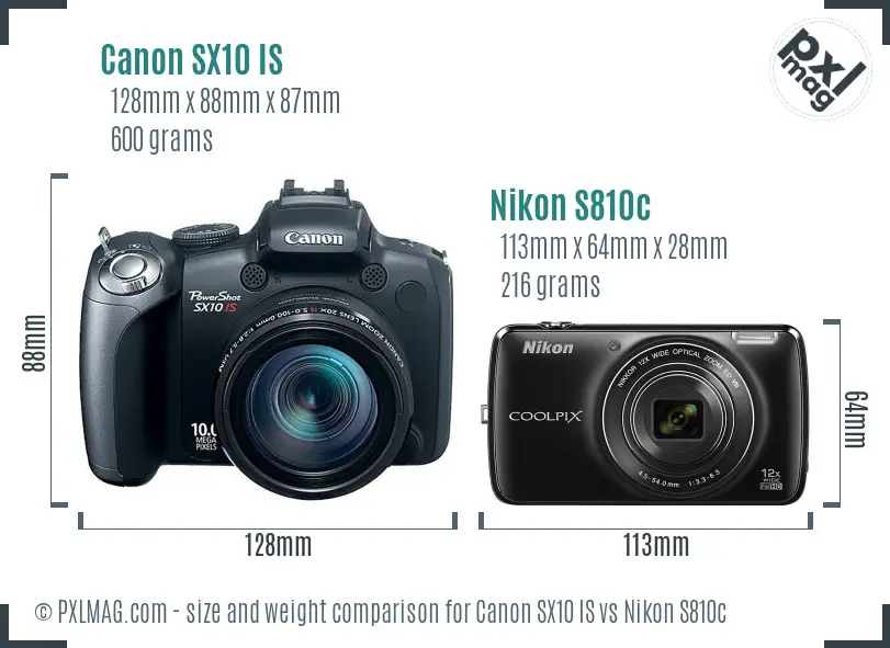 Canon SX10 IS vs Nikon S810c size comparison Canon SX10 IS vs Nikon S810c size comparison
