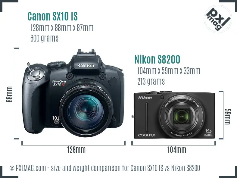 Canon SX10 IS vs Nikon S8200 size comparison