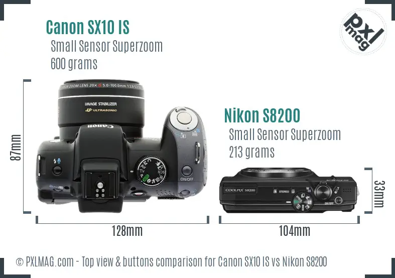 Canon SX10 IS vs Nikon S8200 top view buttons comparison