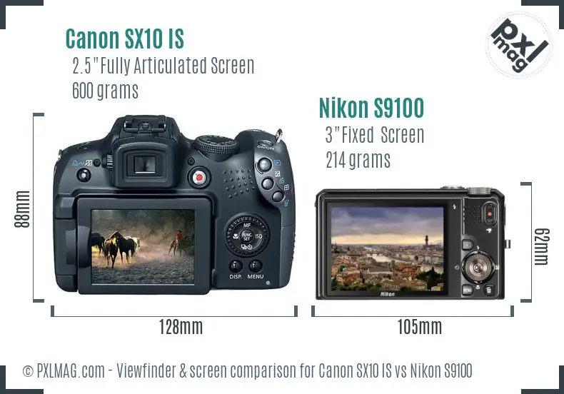 Canon SX10 IS vs Nikon S9100 Screen and Viewfinder comparison