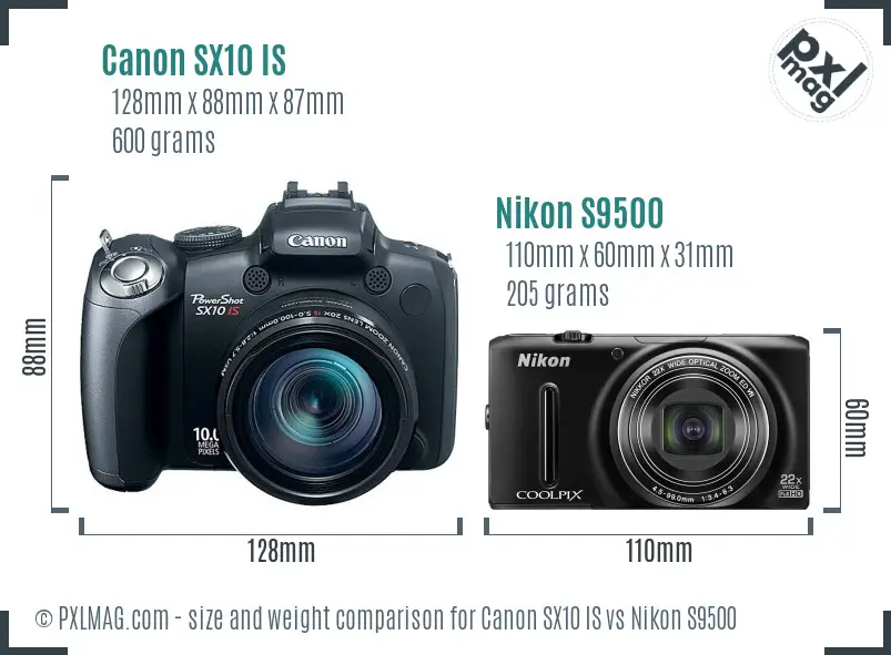 Canon SX10 IS vs Nikon S9500 size comparison