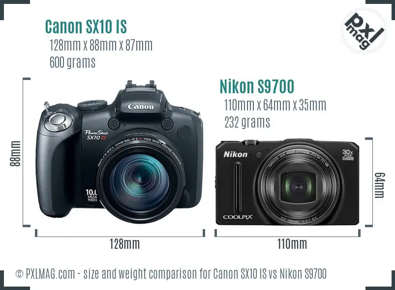 Canon SX10 IS vs Nikon S9700 size comparison