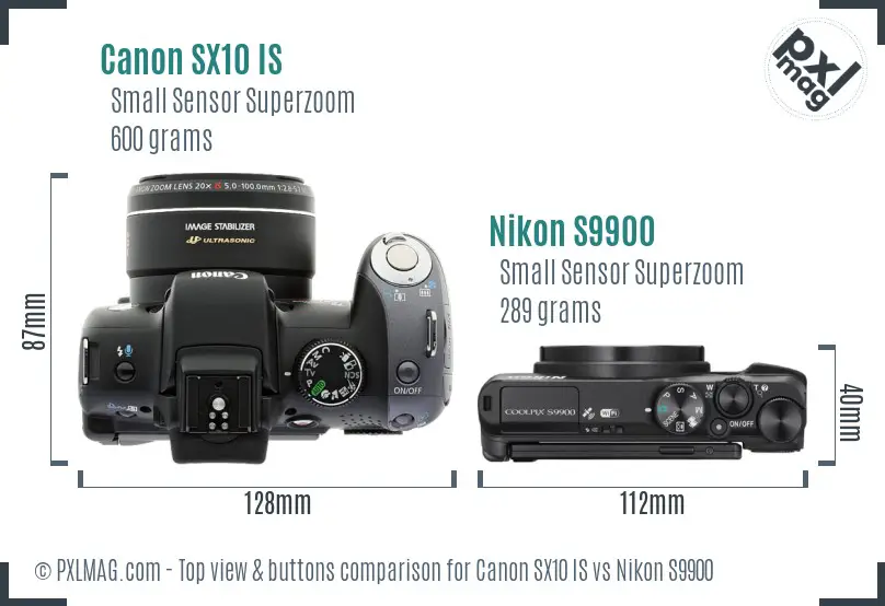 Canon SX10 IS vs Nikon S9900 top view buttons comparison