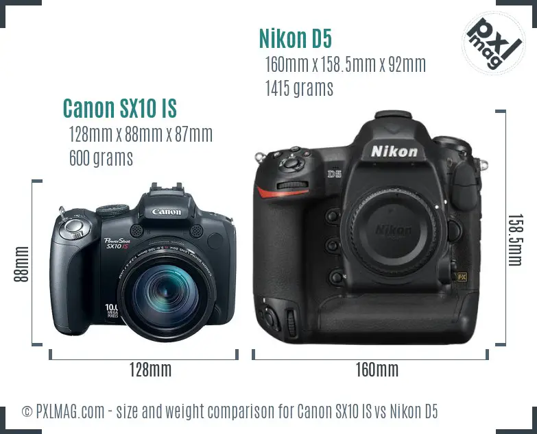 Canon SX10 IS vs Nikon D5 size comparison