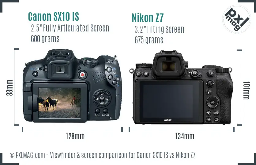 Canon SX10 IS vs Nikon Z7 Screen and Viewfinder comparison