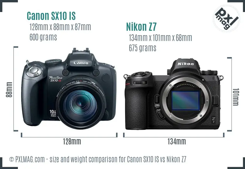 Canon SX10 IS vs Nikon Z7 size comparison