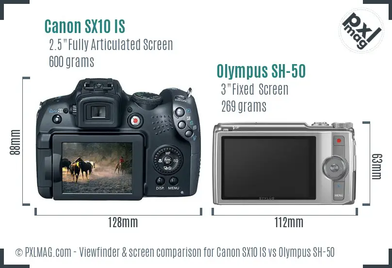 Canon SX10 IS vs Olympus SH-50 Screen and Viewfinder comparison