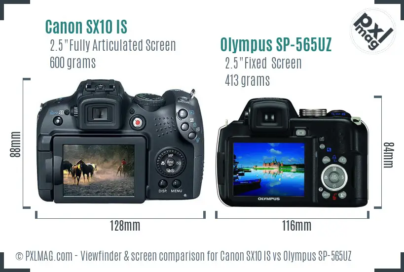 Canon SX10 IS vs Olympus SP-565UZ Screen and Viewfinder comparison