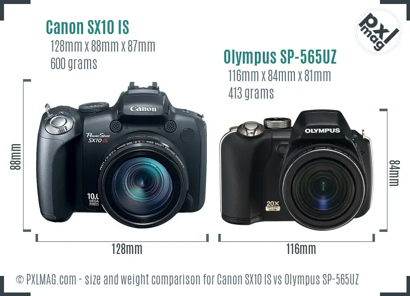 Canon SX10 IS vs Olympus SP-565UZ size comparison