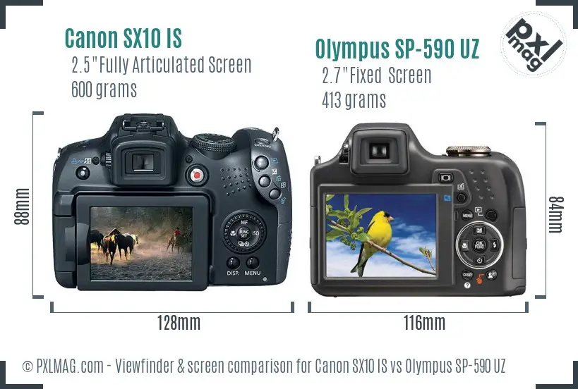Canon SX10 IS vs Olympus SP-590 UZ Screen and Viewfinder comparison