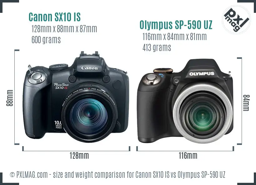 Canon SX10 IS vs Olympus SP-590 UZ size comparison