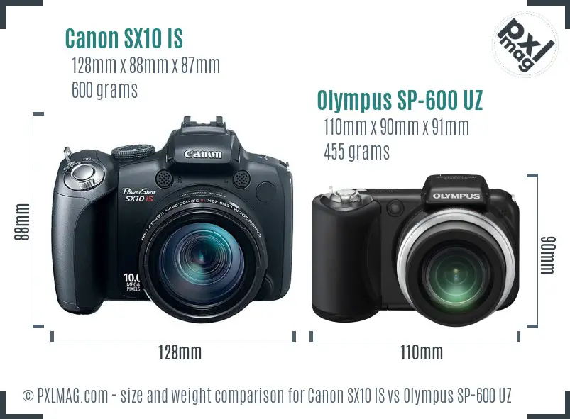 Canon SX10 IS vs Olympus SP-600 UZ size comparison