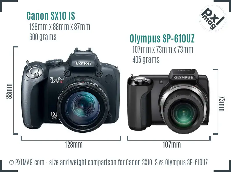 Canon SX10 IS vs Olympus SP-610UZ size comparison Canon SX10 IS vs Olympus SP-610UZ size comparison