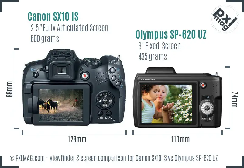 Canon SX10 IS vs Olympus SP-620 UZ Screen and Viewfinder comparison Canon SX10 IS vs Olympus SP-620 UZ Screen and Viewfinder comparison
