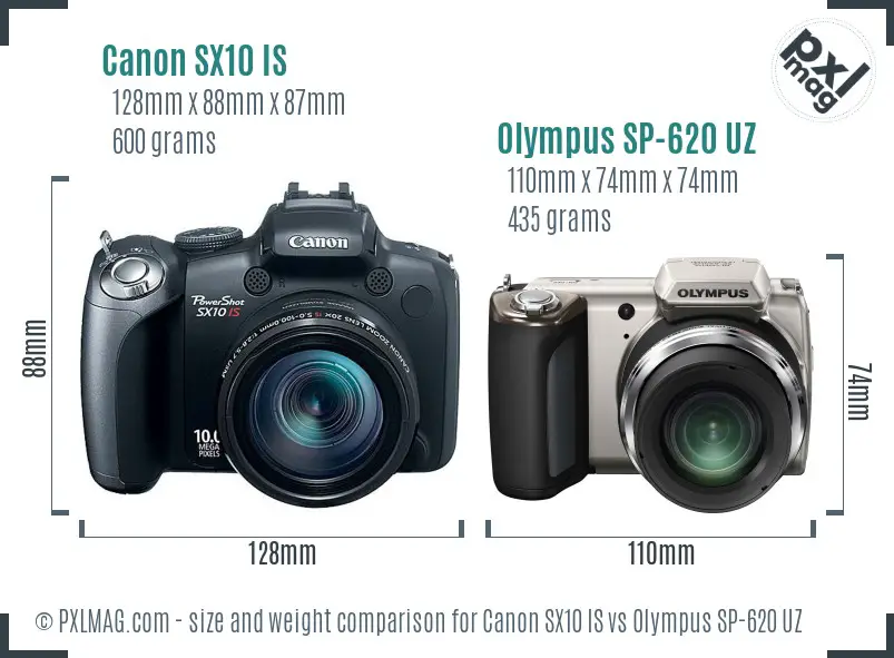 Canon SX10 IS vs Olympus SP-620 UZ size comparison Canon SX10 IS vs Olympus SP-620 UZ size comparison