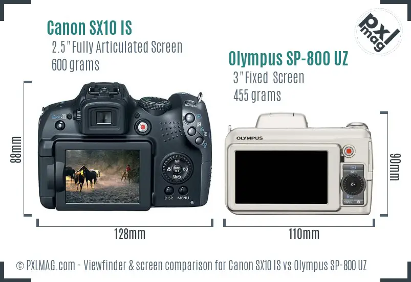 Canon SX10 IS vs Olympus SP-800 UZ Screen and Viewfinder comparison