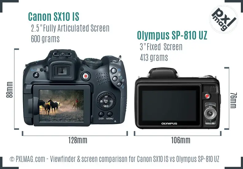 Canon SX10 IS vs Olympus SP-810 UZ Screen and Viewfinder comparison
