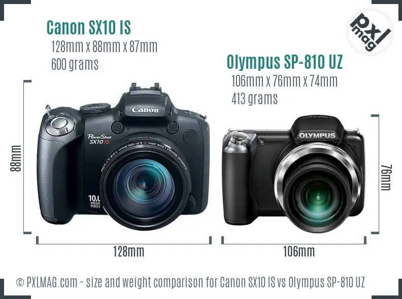 Canon SX10 IS vs Olympus SP-810 UZ size comparison