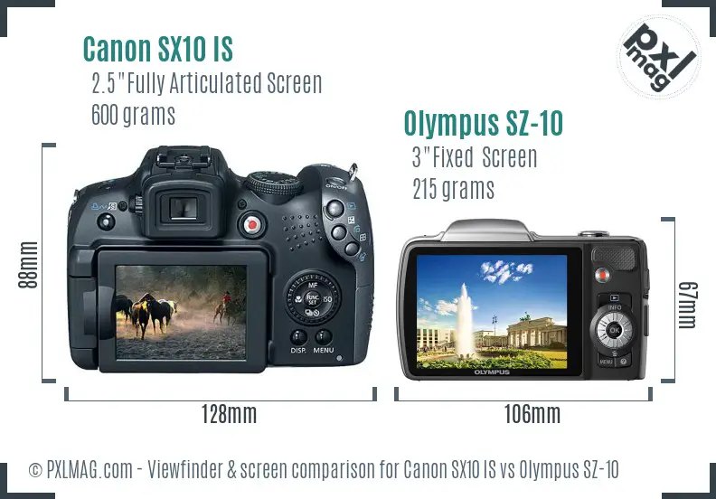 Canon SX10 IS vs Olympus SZ-10 Screen and Viewfinder comparison