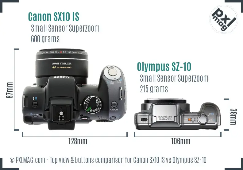 Canon SX10 IS vs Olympus SZ-10 top view buttons comparison