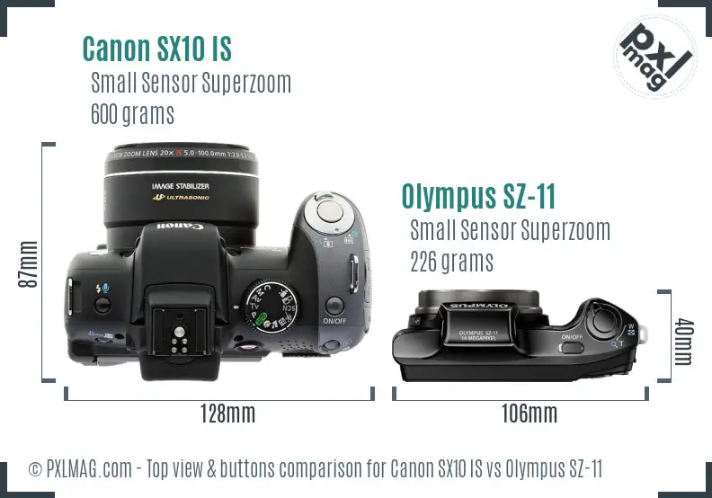 Canon SX10 IS vs Olympus SZ-11 top view buttons comparison