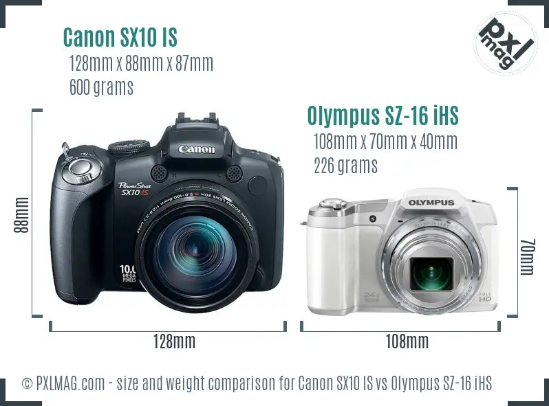 Canon SX10 IS vs Olympus SZ-16 iHS size comparison