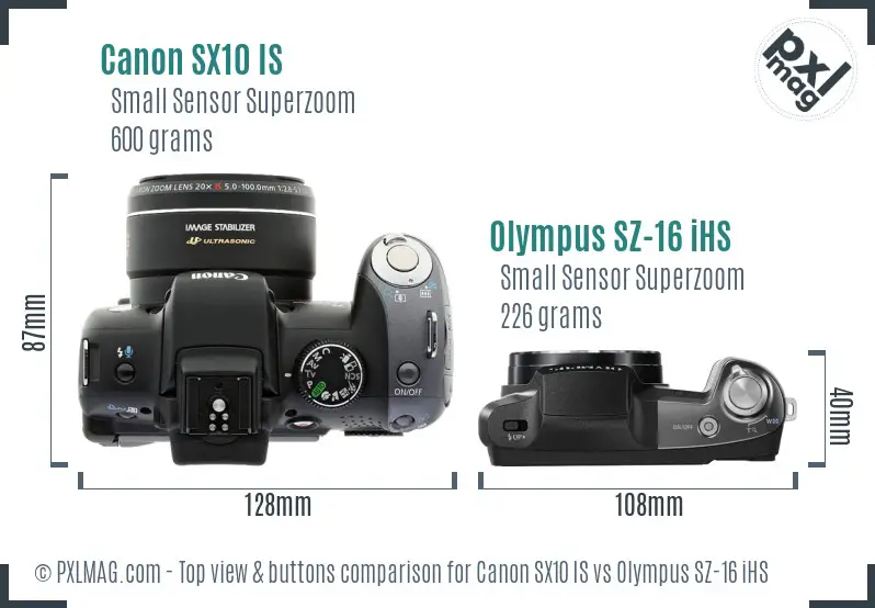 Canon SX10 IS vs Olympus SZ-16 iHS top view buttons comparison