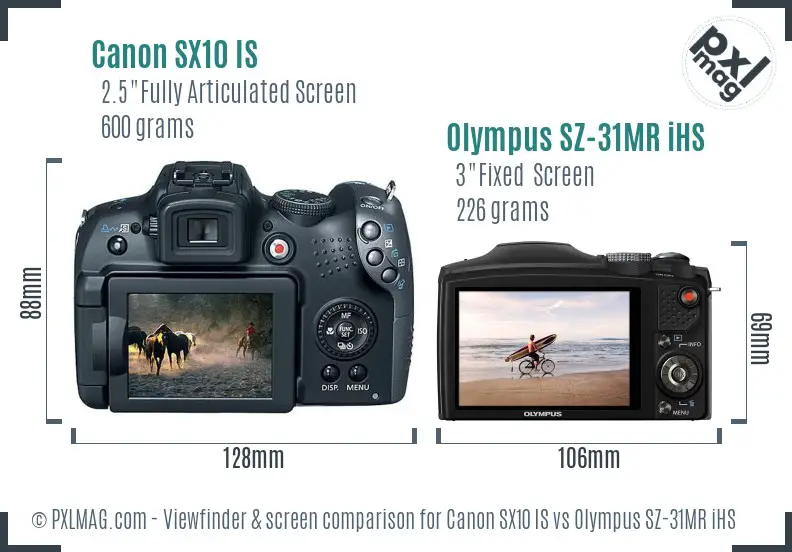 Canon SX10 IS vs Olympus SZ-31MR iHS Screen and Viewfinder comparison Canon SX10 IS vs Olympus SZ-31MR iHS Screen and Viewfinder comparison